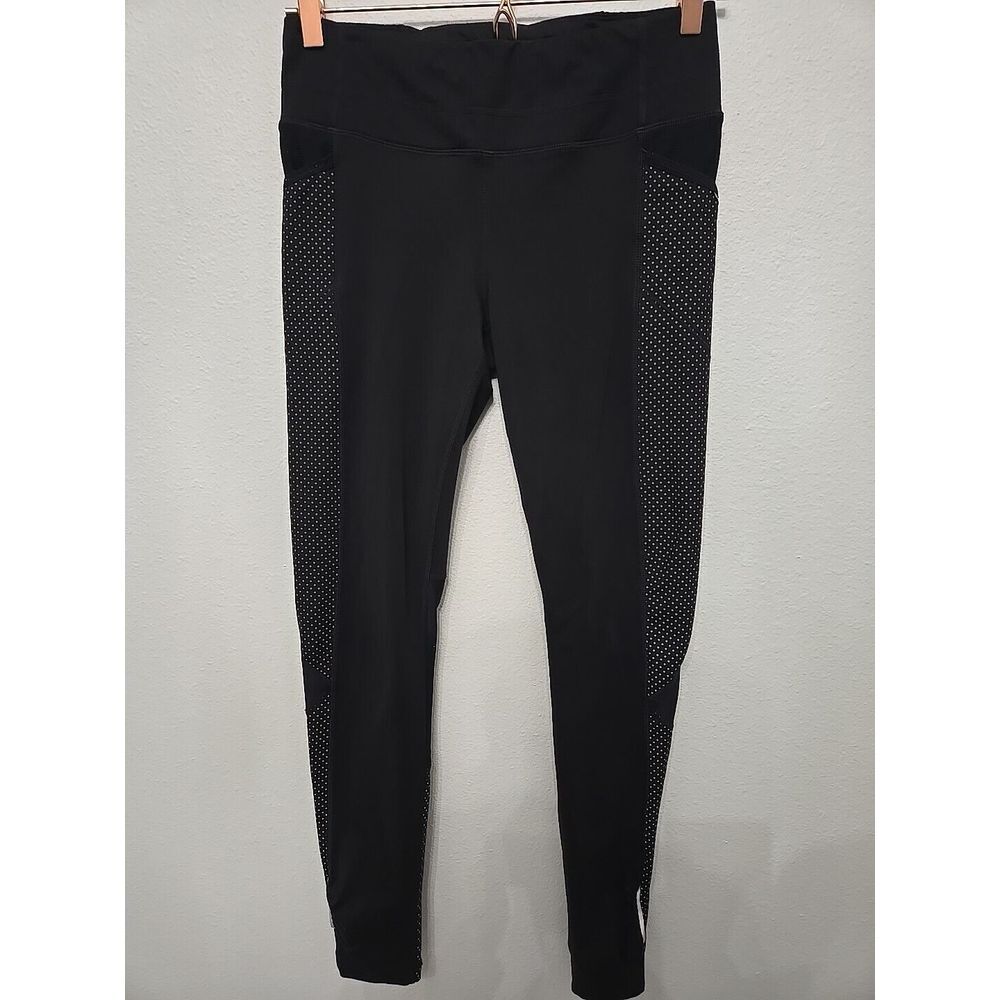 Athleta Womens Leggings Ankle Length Pockets Black w/White Polkadots Small S
